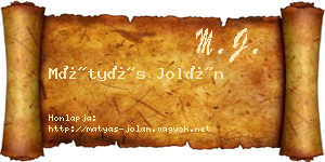 Mátyás Jolán névjegykártya
